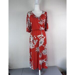 Girl with Curves women's medium orange floral short sleeve midi dress‎ stretch
